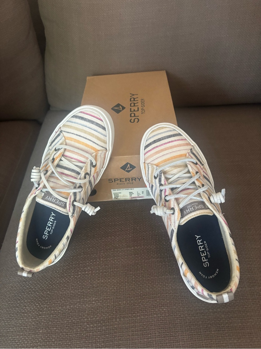 Sperry Striped Canvas Sneakers in Cream, Pink, Yellow and Blue